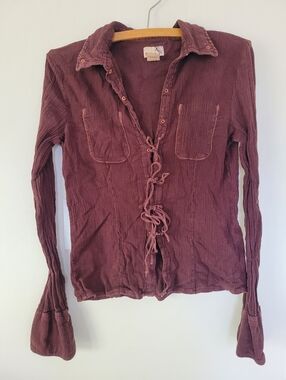 Vtg Y2k Boho Tie Blouse